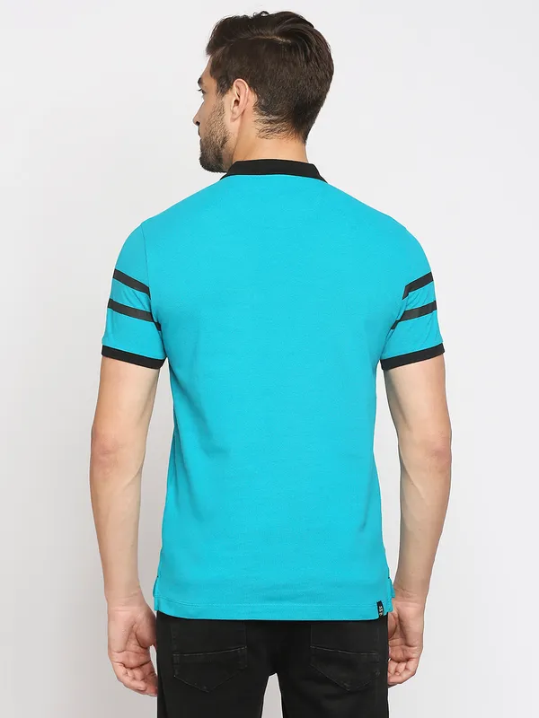Being Human Regular Fit Men Polo Neck T-Shirts-Lake Blue