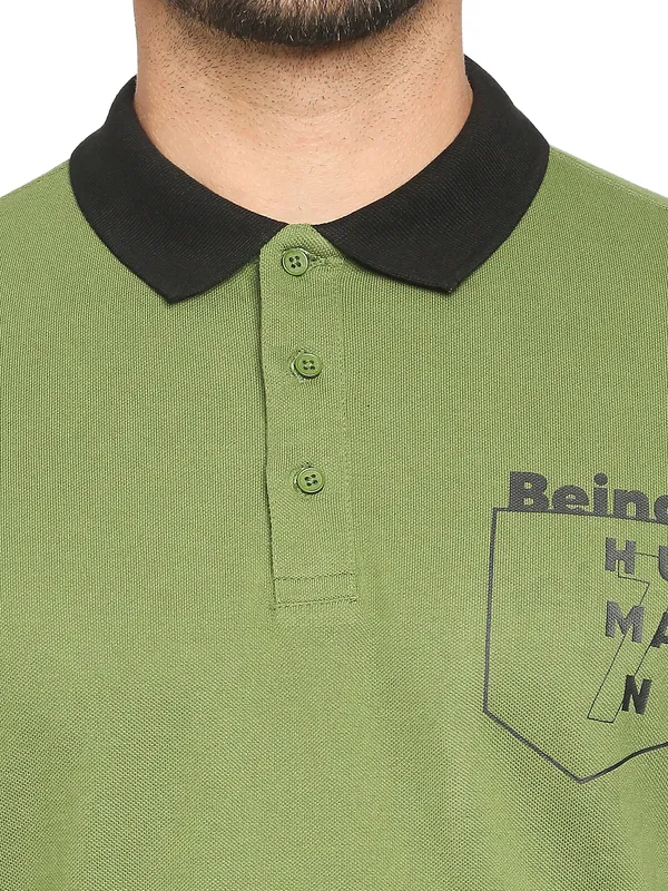 Being Human Regular Fit Men Polo Neck T-Shirts-Olive