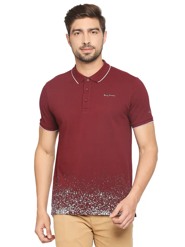Being Human Regular Fit Men Polo Neck T-Shirts-Wine
