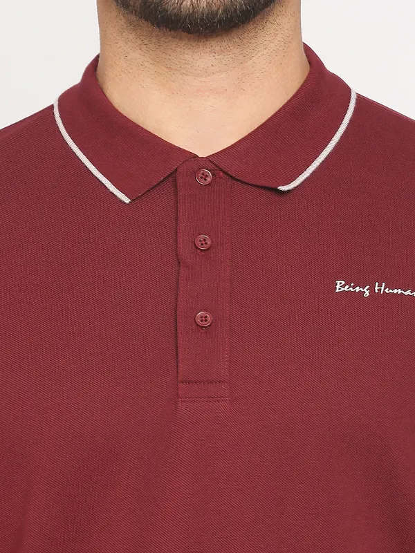 Being Human Regular Fit Men Polo Neck T-Shirts-Wine