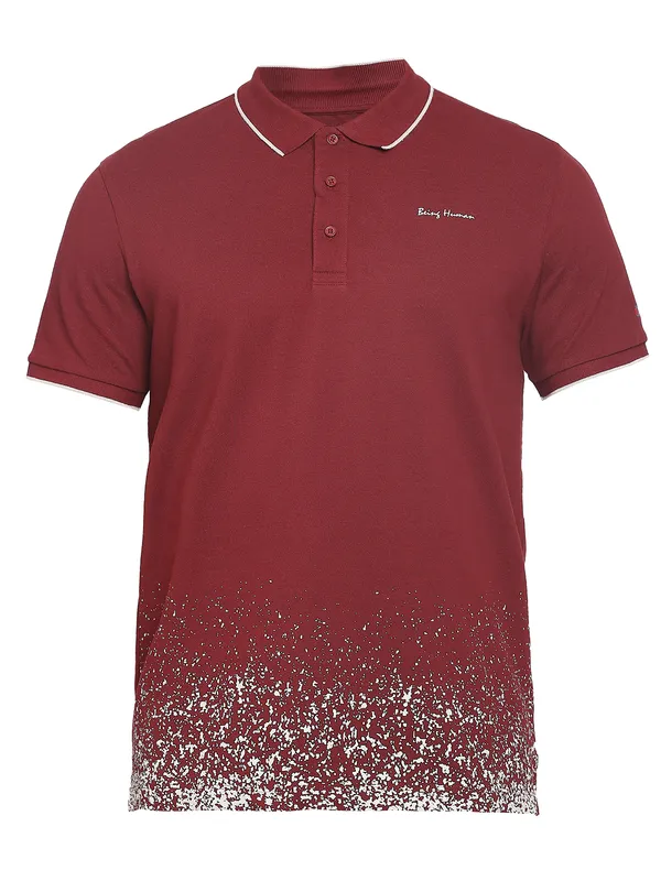 Being Human Regular Fit Men Polo Neck T-Shirts-Wine