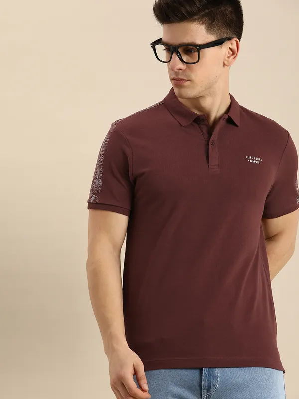 Being Human Clothing Men Regular Fit Polo Neck T-Shirts-Wine