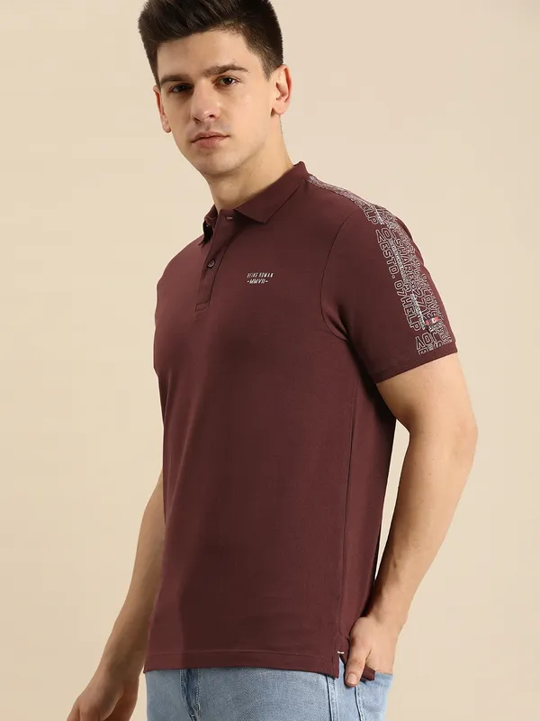 Being Human Clothing Men Regular Fit Polo Neck T-Shirts-Wine