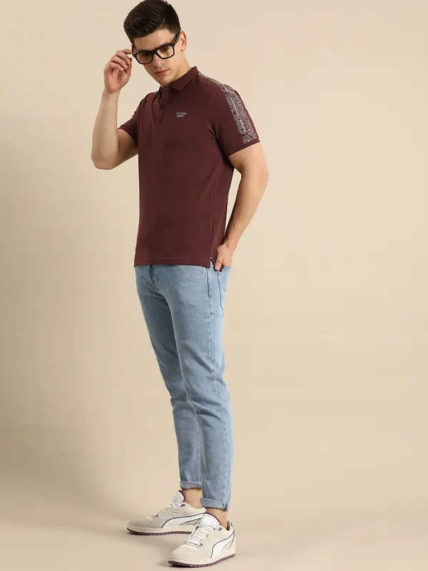 Being Human Clothing Men Regular Fit Polo Neck T-Shirts-Wine