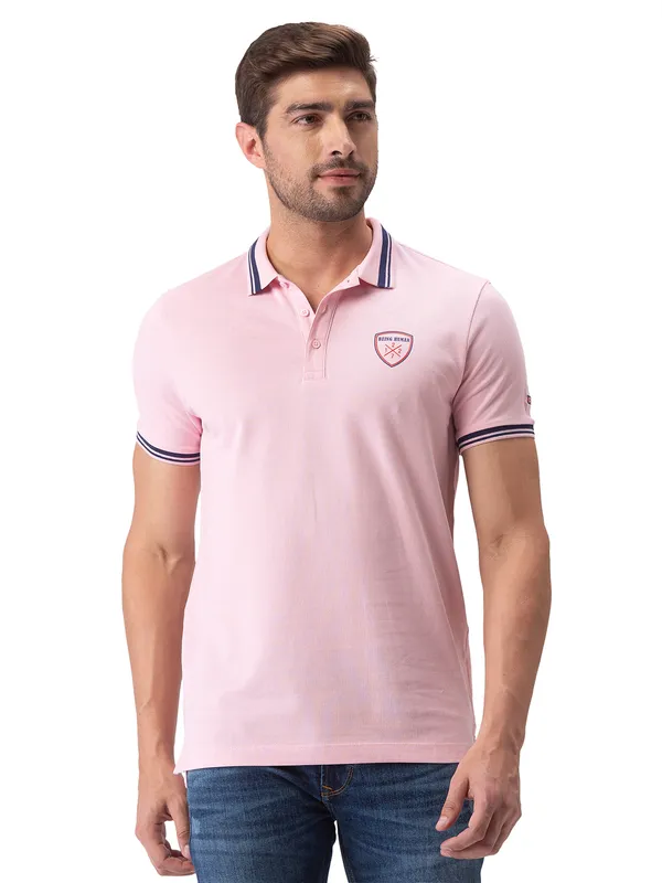 Being Human Clothing Men Regular Fit Polo Neck T-Shirts-Lt. Pink