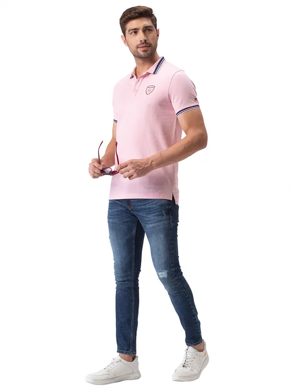 Being Human Clothing Men Regular Fit Polo Neck T-Shirts-Lt. Pink