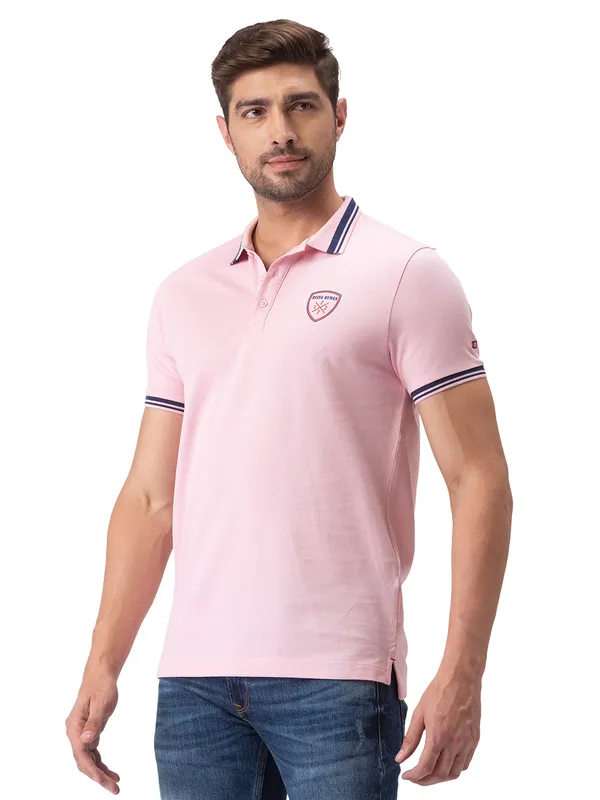 Being Human Clothing Men Regular Fit Polo Neck T-Shirts-Lt. Pink