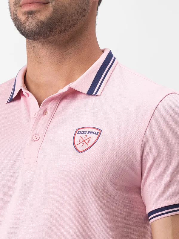 Being Human Clothing Men Regular Fit Polo Neck T-Shirts-Lt. Pink
