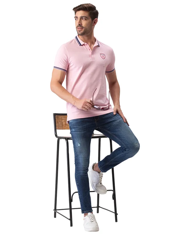 Being Human Clothing Men Regular Fit Polo Neck T-Shirts-Lt. Pink