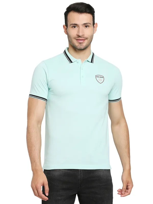 Being Human Regular Fit Men Polo Neck T-Shirts-Mint Green