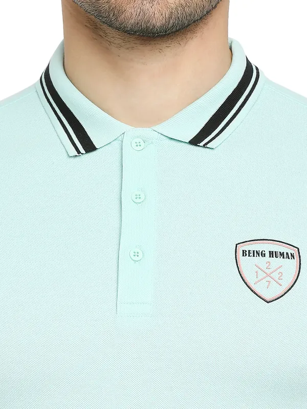 Being Human Regular Fit Men Polo Neck T-Shirts-Mint Green