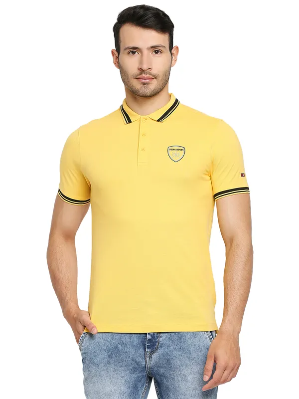 Being Human Regular Fit Men Polo Neck T-Shirts-Yellow