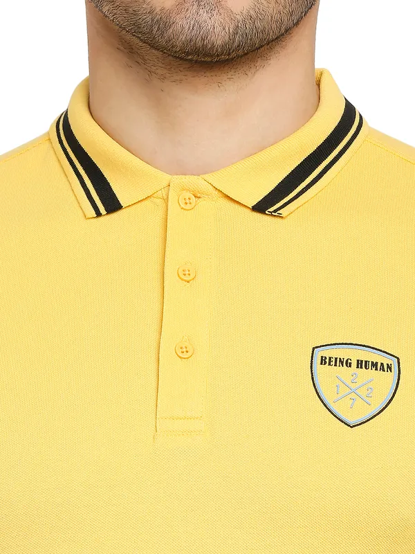 Being Human Regular Fit Men Polo Neck T-Shirts-Yellow