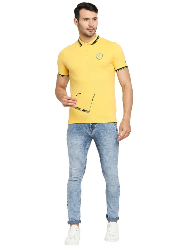 Being Human Regular Fit Men Polo Neck T-Shirts-Yellow