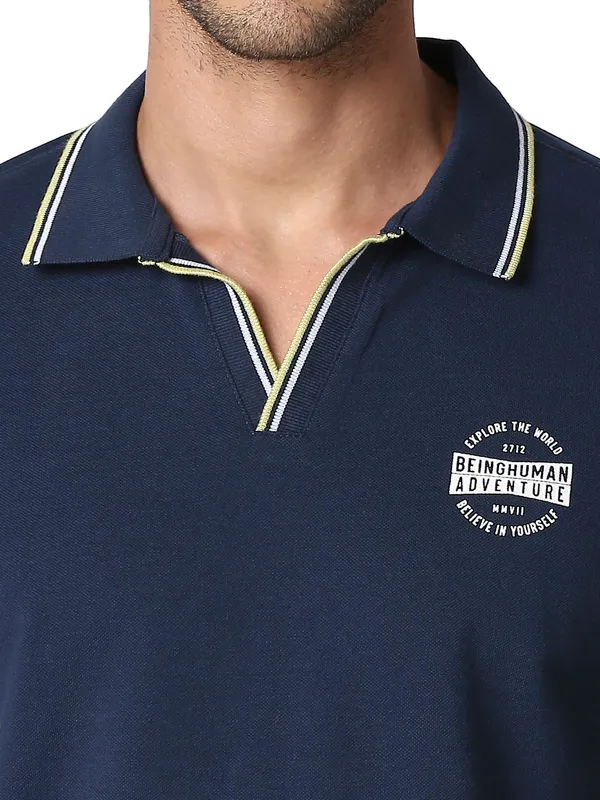 Being Human Clothing Men Regular Fit Polo Neck T-Shirts-Navy