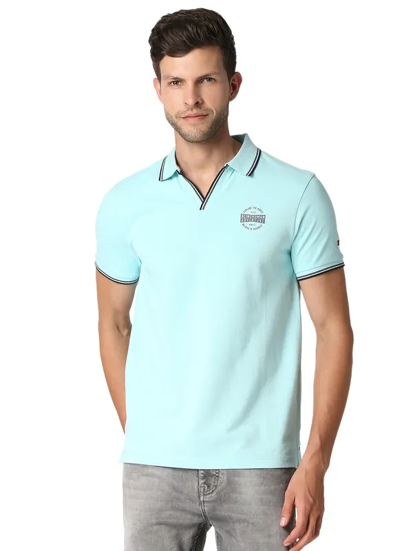 Being Human Clothing Men Regular Fit Polo Neck T-Shirts-Aqua