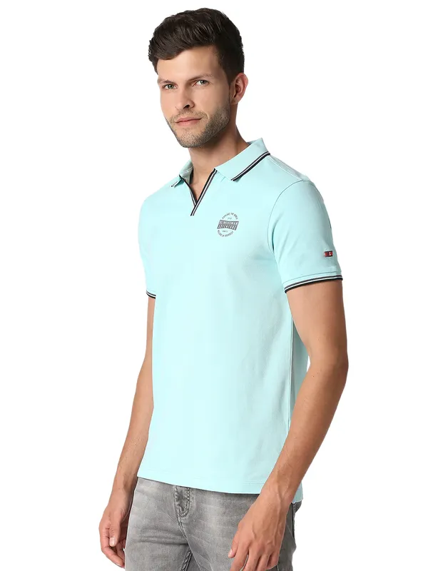 Being Human Clothing Men Regular Fit Polo Neck T-Shirts-Aqua
