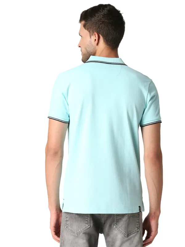 Being Human Clothing Men Regular Fit Polo Neck T-Shirts-Aqua