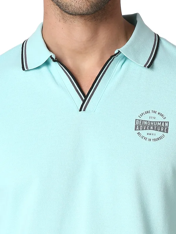 Being Human Clothing Men Regular Fit Polo Neck T-Shirts-Aqua