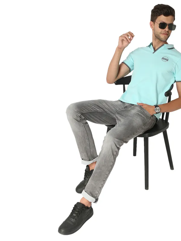 Being Human Clothing Men Regular Fit Polo Neck T-Shirts-Aqua