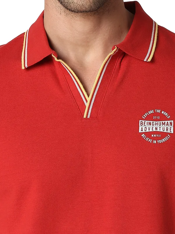 Being Human Clothing Men Regular Fit Polo Neck T-Shirts-Dk.Red
