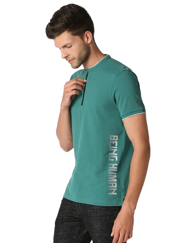 Being Human Clothing Men Regular Fit Collared T-Shirts-Evergreen