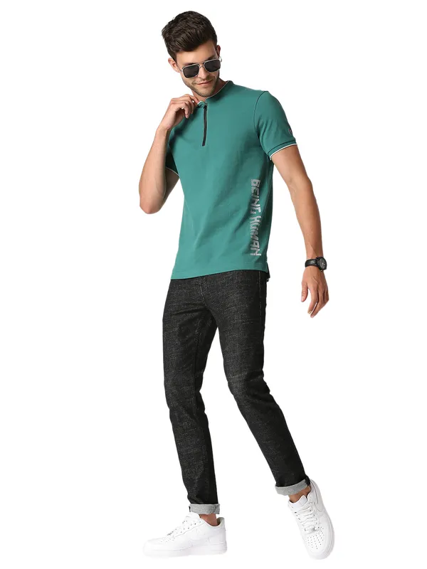 Being Human Clothing Men Regular Fit Collared T-Shirts-Evergreen