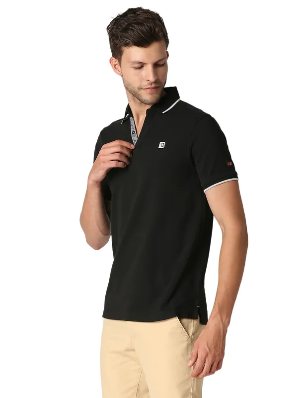 Being Human Clothing Men Regular Fit Polo Neck T-Shirts-Black