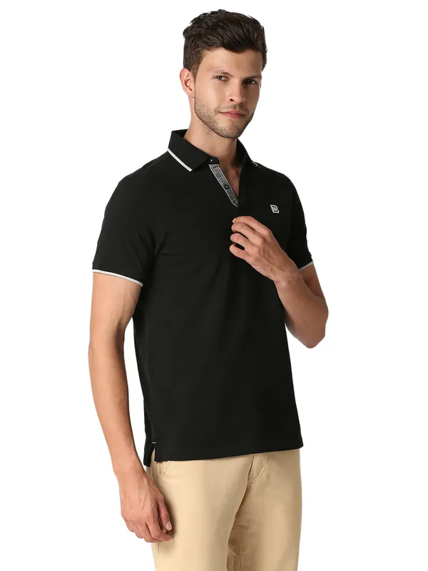 Being Human Clothing Men Regular Fit Polo Neck T-Shirts-Black