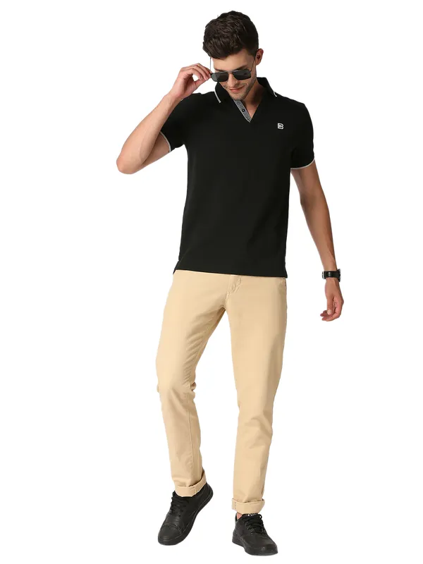 Being Human Clothing Men Regular Fit Polo Neck T-Shirts-Black