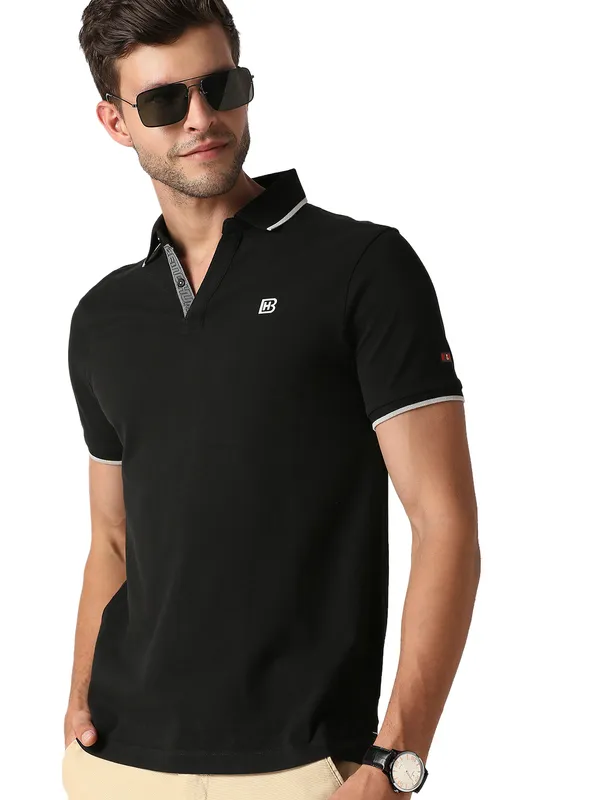 Being Human Clothing Men Regular Fit Polo Neck T-Shirts-Black