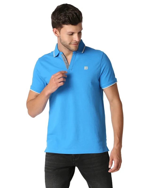 Being Human Clothing Men Regular Fit Polo Neck T-Shirts-Blue