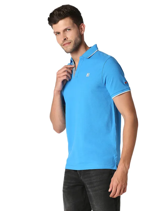 Being Human Clothing Men Regular Fit Polo Neck T-Shirts-Blue