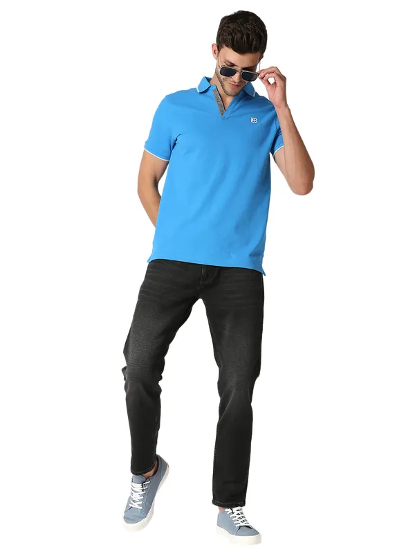 Being Human Clothing Men Regular Fit Polo Neck T-Shirts-Blue