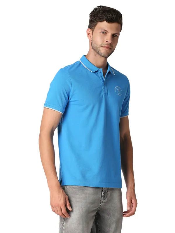 Being Human Clothing Men Regular Fit Polo Neck T-Shirts-Blue