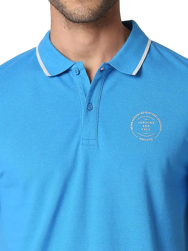 Being Human Clothing Men Regular Fit Polo Neck T-Shirts-Blue