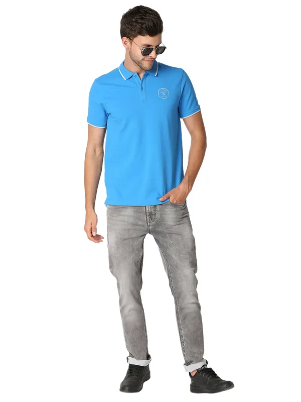 Being Human Clothing Men Regular Fit Polo Neck T-Shirts-Blue