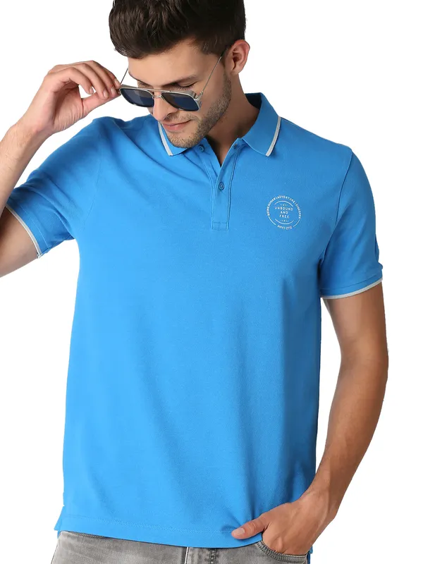 Being Human Clothing Men Regular Fit Polo Neck T-Shirts-Blue