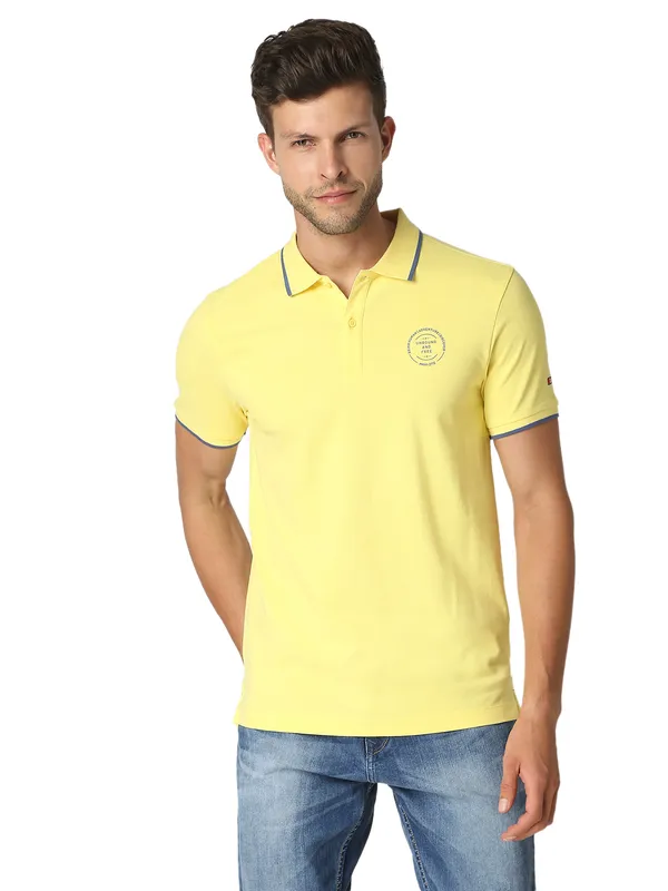 Being Human Clothing Men Regular Fit Polo Neck T-Shirts-Lemon