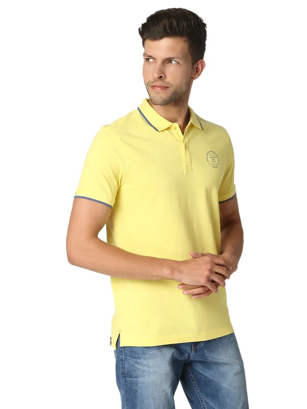 Being Human Clothing Men Regular Fit Polo Neck T-Shirts-Lemon