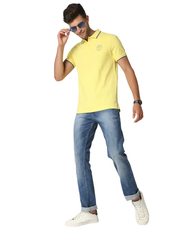 Being Human Clothing Men Regular Fit Polo Neck T-Shirts-Lemon