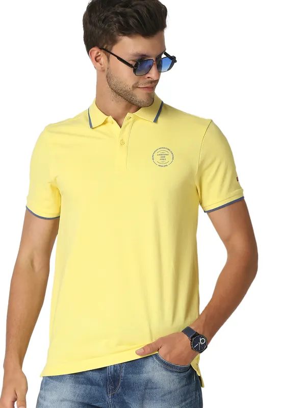 Being Human Clothing Men Regular Fit Polo Neck T-Shirts-Lemon