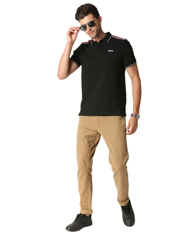 Being Human Regular Fit Men Polo Neck T-Shirts-Black