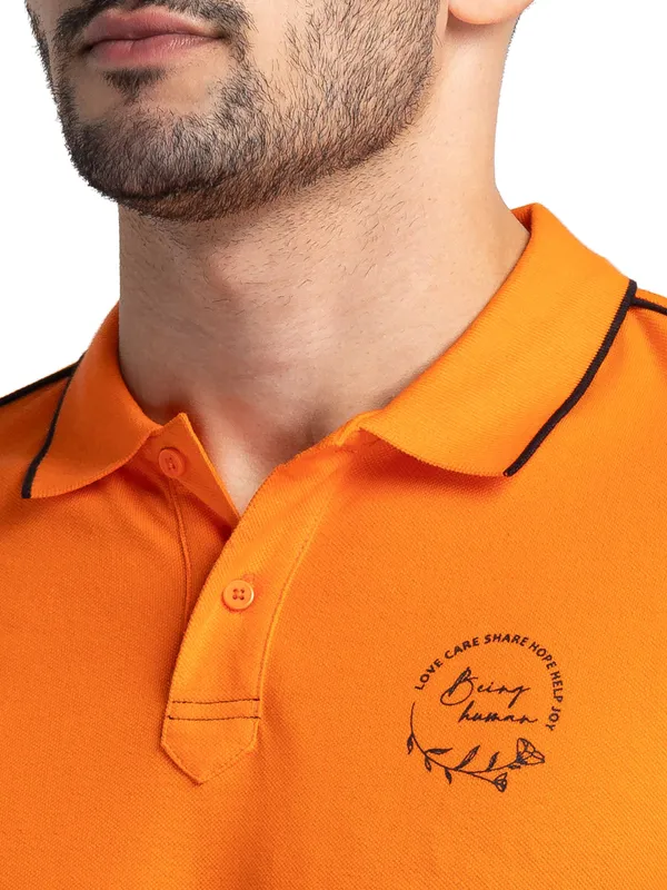 Being Human Clothing Men Regular Fit Polo Neck T-Shirts-Flame