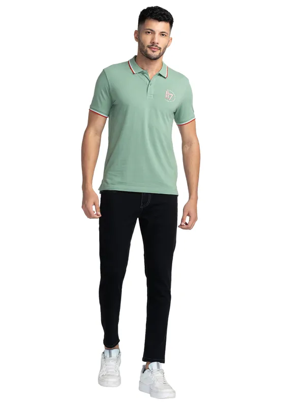Being Human Clothing Men Regular Fit Polo Neck T-Shirts-Olive