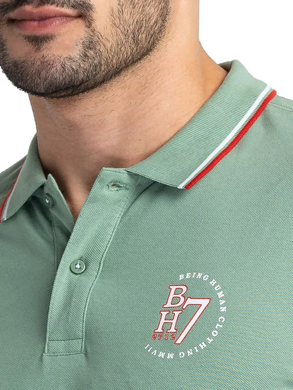 Being Human Clothing Men Regular Fit Polo Neck T-Shirts-Olive