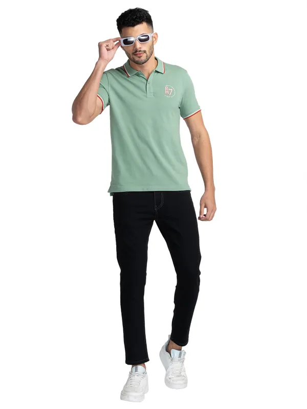 Being Human Clothing Men Regular Fit Polo Neck T-Shirts-Olive