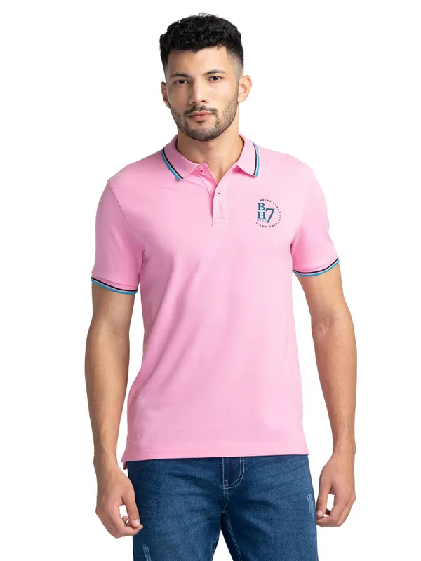 Being Human Clothing Men Regular Fit Polo Neck T-Shirts-Prism Pink