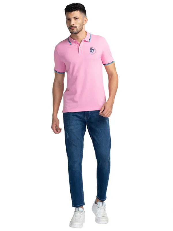 Being Human Clothing Men Regular Fit Polo Neck T-Shirts-Prism Pink