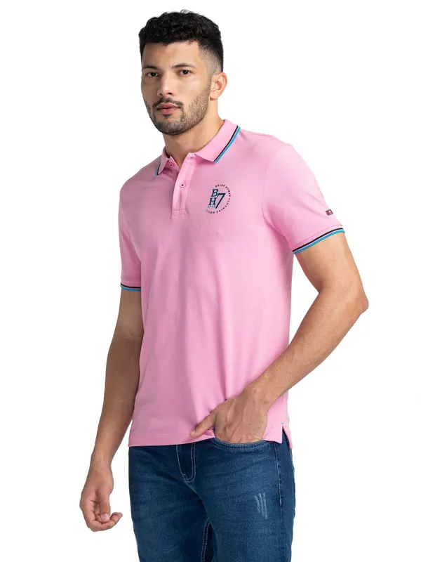 Being Human Clothing Men Regular Fit Polo Neck T-Shirts-Prism Pink